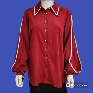 JASAMBAC Wine White Cut-out Long Sleeve Button Down Holiday Shirt Size 2X